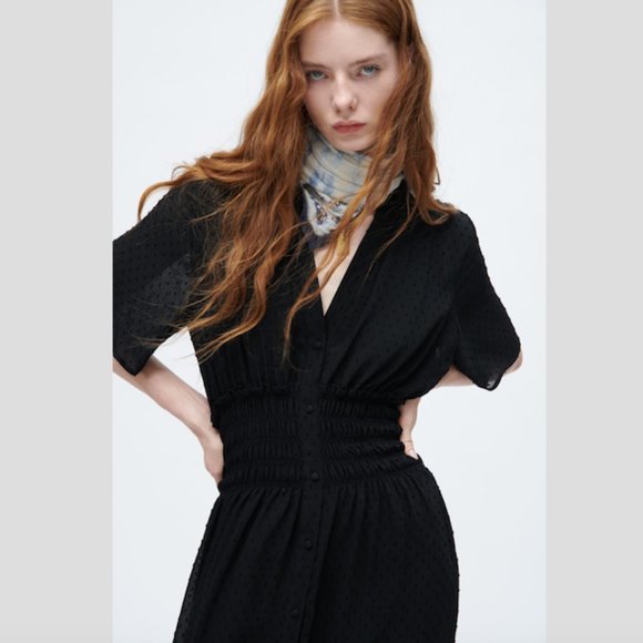 Zara Dotted Mesh Midi Dress Sz XS NWT - Picture 4 of 9